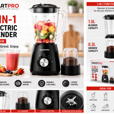 SMARTPRO Electric Blender SBL-853B 2-in-1