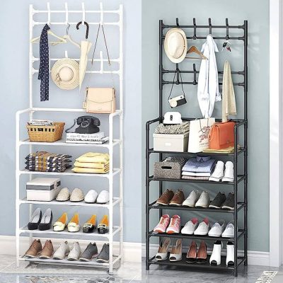 Shoe Rack Organizer + Simple Floor Coat Hats with 8 Hooks